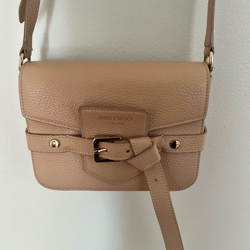 Jimmy Choo Beige Leather Lexie Crossbody Bag with Gold Hardware